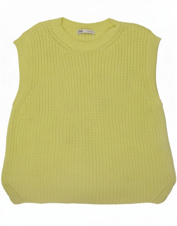 Zara ženski preveliki prsluk bez rukava UK 10 Small Yellow Cotton