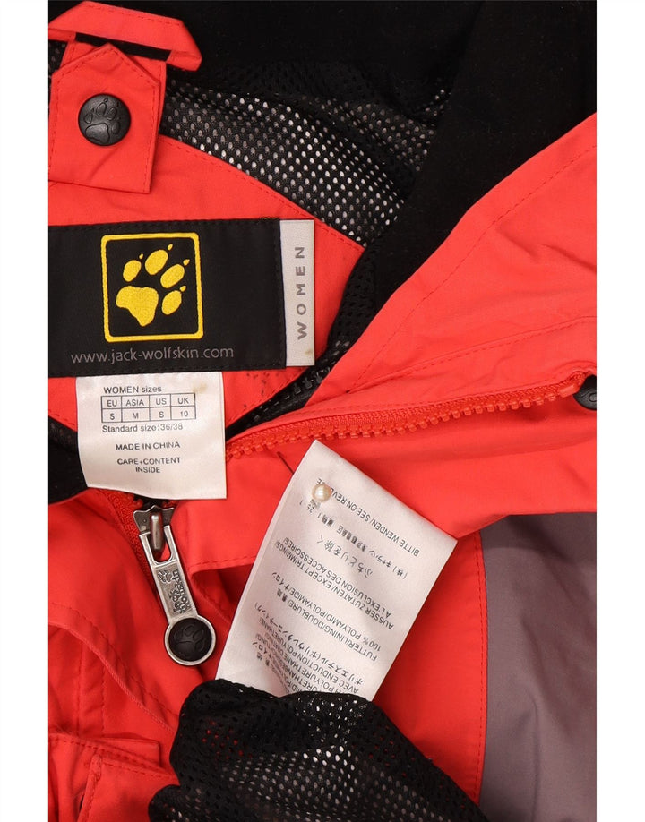 JACK WOLFSKIN Womens Hooded Rain Jacket UK 10 Small  Red Colourblock Vintage Jack Wolfskin and Second-Hand Jack Wolfskin from Messina Hembry 