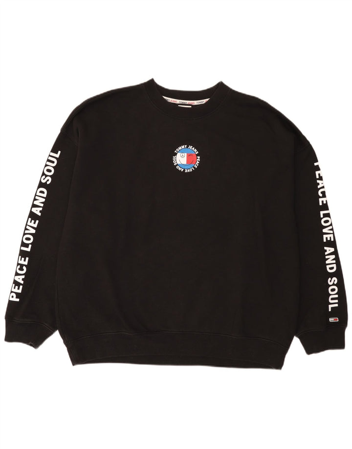 Veliki crni pamučni muški džemper s grafičkim motivima Tommy Hilfiger