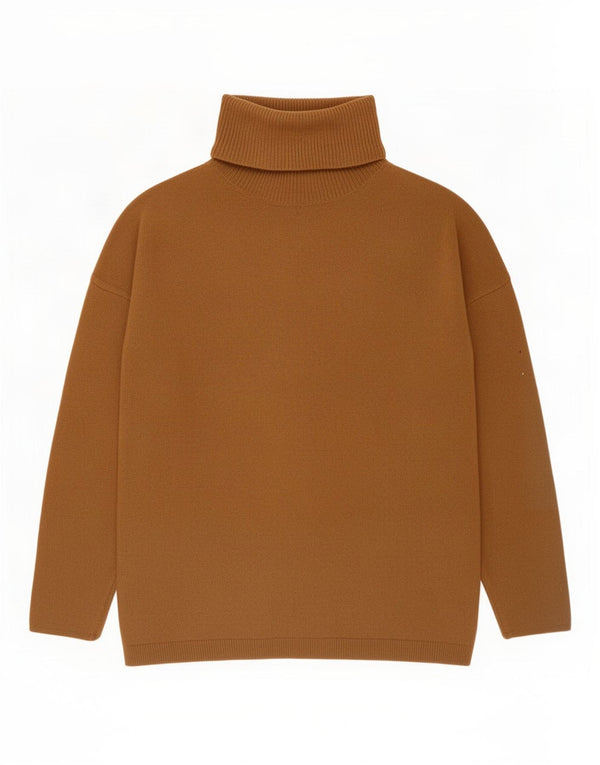Massimo Dutti Womens Roll Neck Jumper Sweater UK 14 Medium Brown Viscose