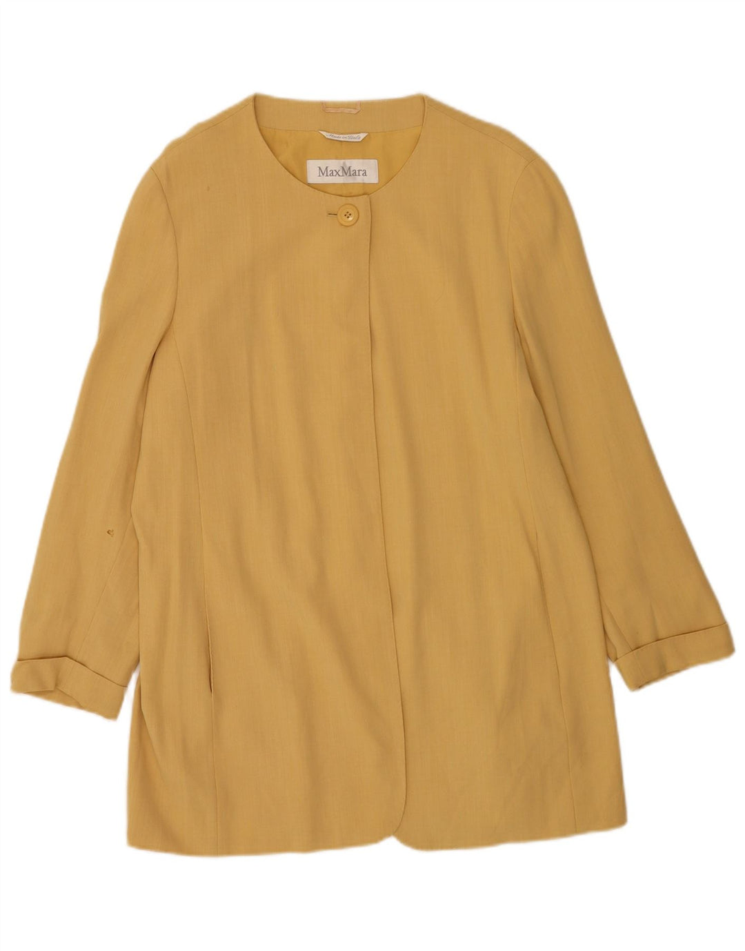 Max Mara ženska duga jakna s jednim gumbom UK 16 velika žuta