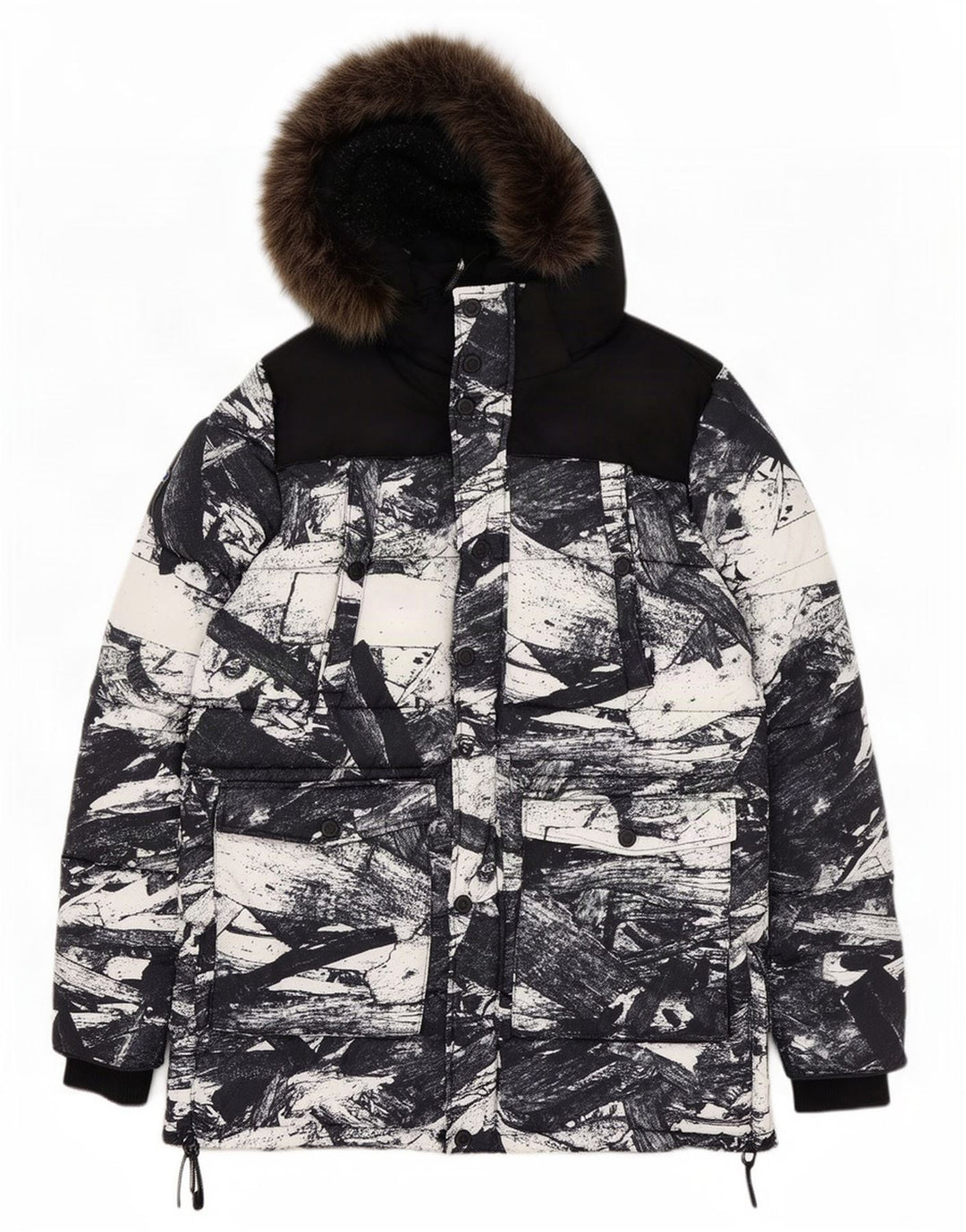 Superdry muška skijaška jakna s kapuljačom UK 42 XL crni geometrijski poliester