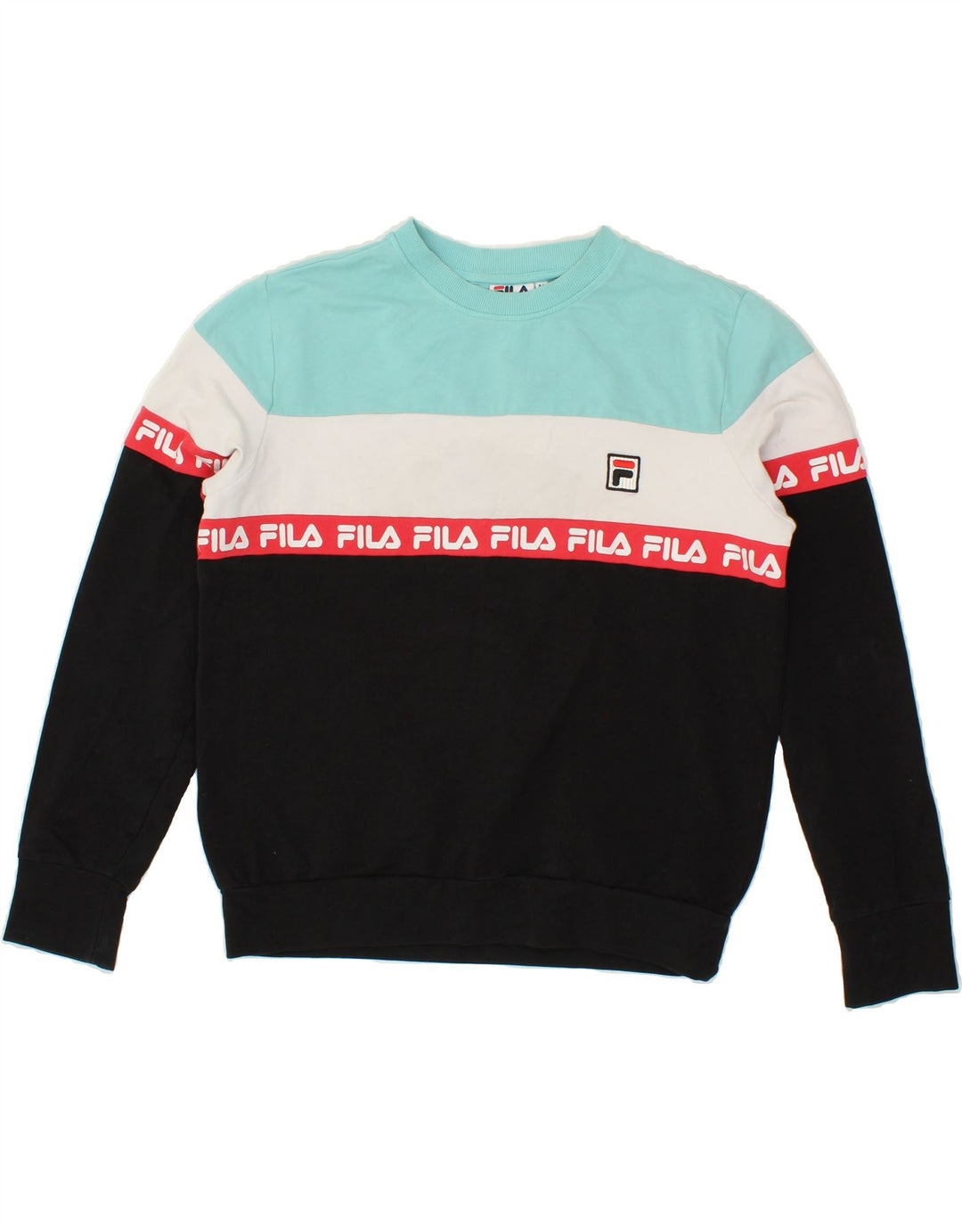 FILA Womens Graphic Sweatshirt Jumper UK 14 Medium Multicoloured Vintage Fila and Second-Hand Fila from Messina Hembry 