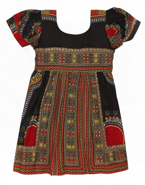 Vintage Womens Empire Dress UK 12 Medium Multicolored Geometric Festival