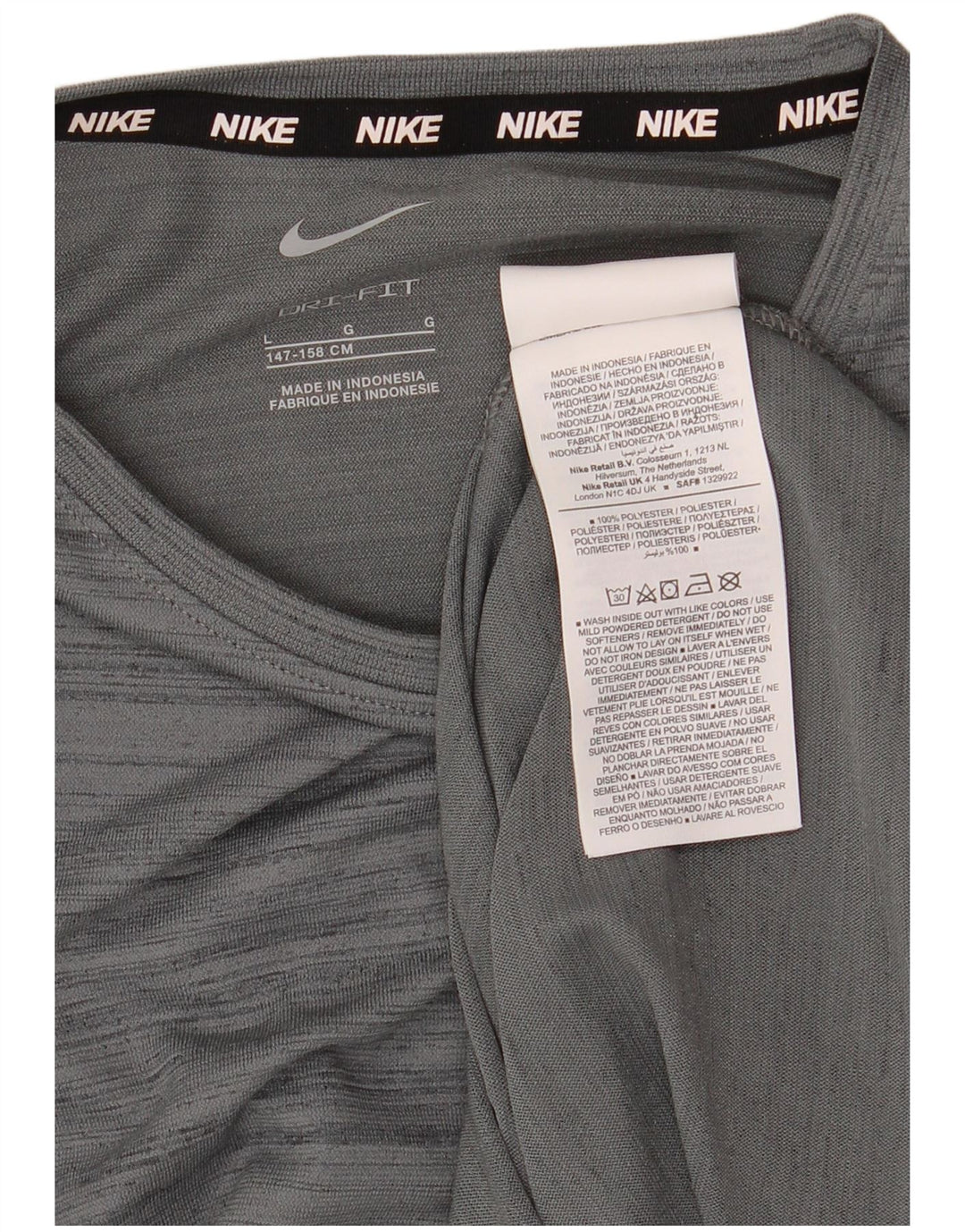 NIKE Boys Dri Fit T-Shirt Top 12-13 Years Large Grey Prugasti Poliester