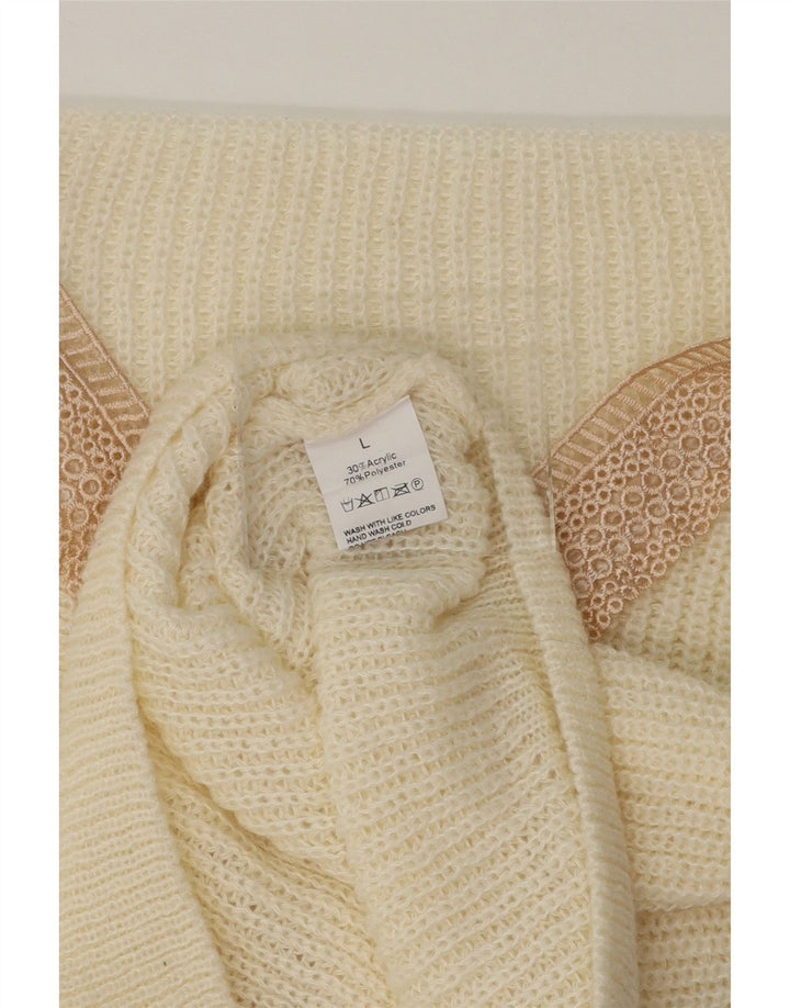 VINTAGE Womens V-Neck Jumper Sweater UK 16 Large Off White Polyester Vintage Vintage and Second-Hand Vintage from Messina Hembry 
