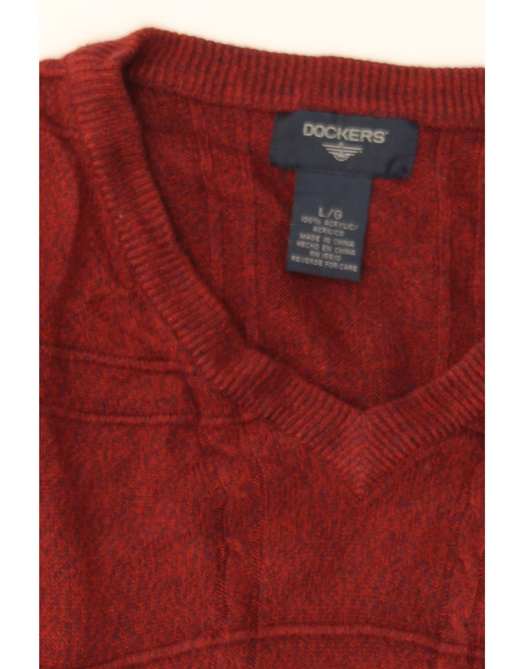 DOCKERS Mens V-Neck Jumper Sweater Large Red Acrylic Vintage Dockers and Second-Hand Dockers from Messina Hembry 
