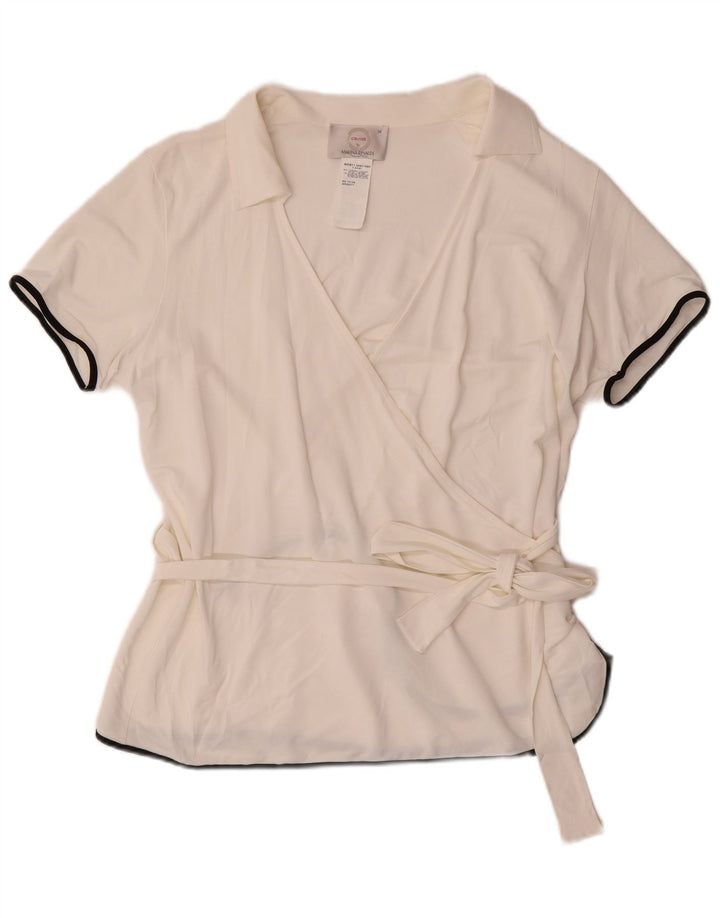 MARINA RINALDI Ženska bluza kratkih rukava s omotom UK 14 Srednje bijela