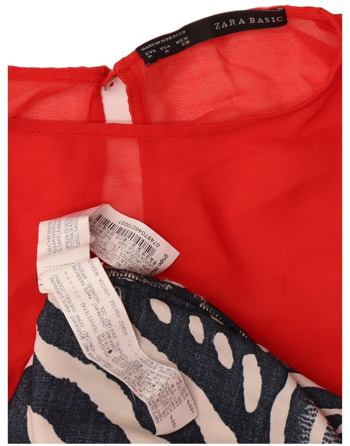 Zara ženska osnovna haljina A-kroja bez rukava UK 12 Srednje crvena geometrijska moderna