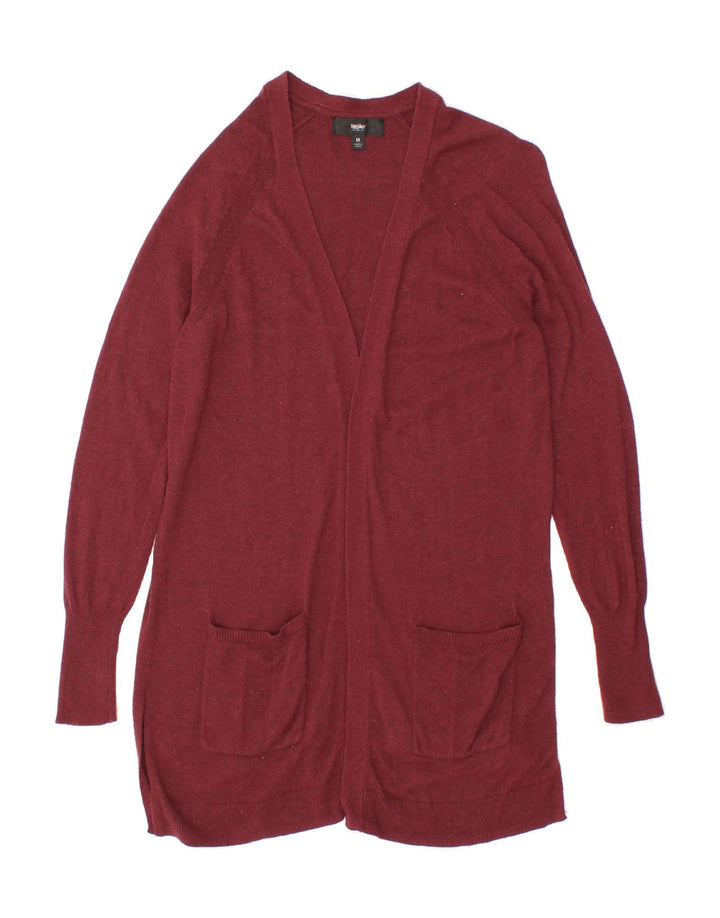 MOSSIMO Womens Longline Open Cardigan Sweater UK 12 Medium Burgundy Nylon Vintage Mossimo and Second-Hand Mossimo from Messina Hembry 