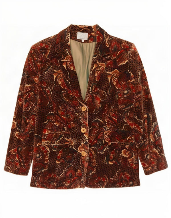 Vintage ženska baršunasta jakna s 3 gumba IT 50 XL smeđa paisley boja