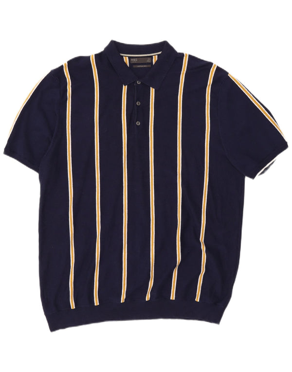 Marks & Spencer muški pulover s polo ovratnikom 2XL tamnoplavi na pruge