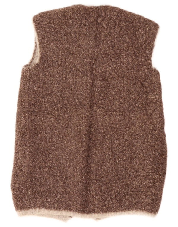 Vintage ženski otvoreni kardigan pulover bez rukava UK 14 srednje smeđe boje