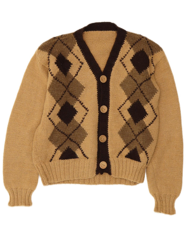 Vintage ženski kardigan džemper UK 14 Srednje bež Argyle/Diamond