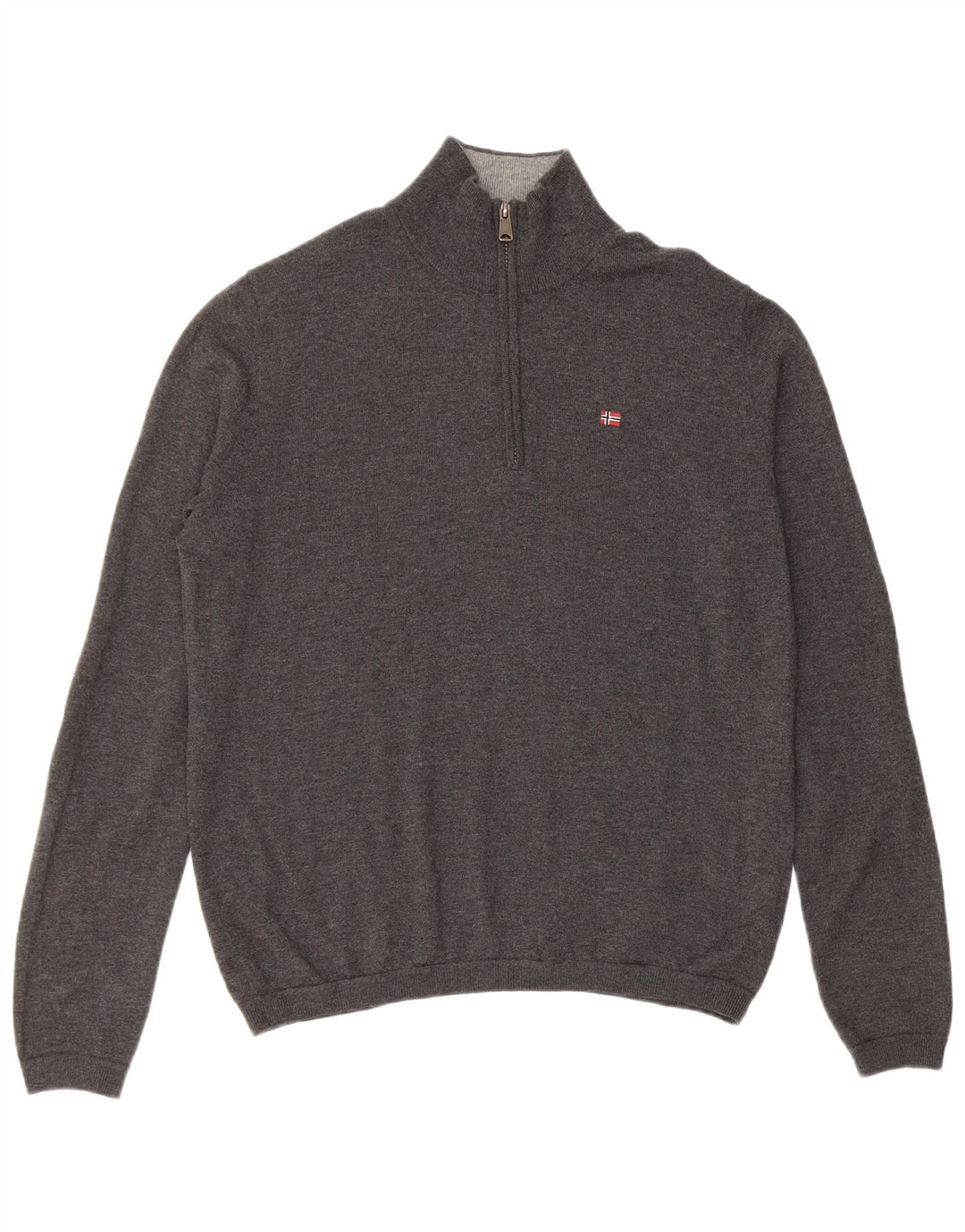 NAPAPIJRI Muški pulover s geografskim patentom i izrezom srednje sivi od merino vune