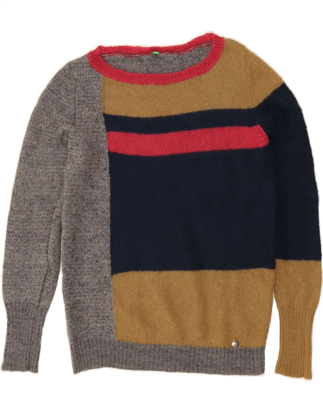 BENETTON Womens Boat Neck Jumper Sweater UK 12 Medium Multicoloured Vintage Benetton and Second-Hand Benetton from Messina Hembry 
