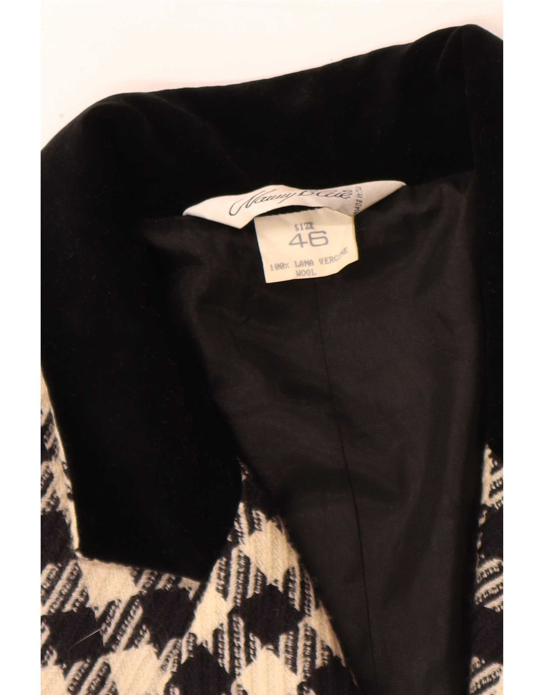 Vintage ženski sako s 3 gumba IT 46, veliki crni klasičan houndstooth