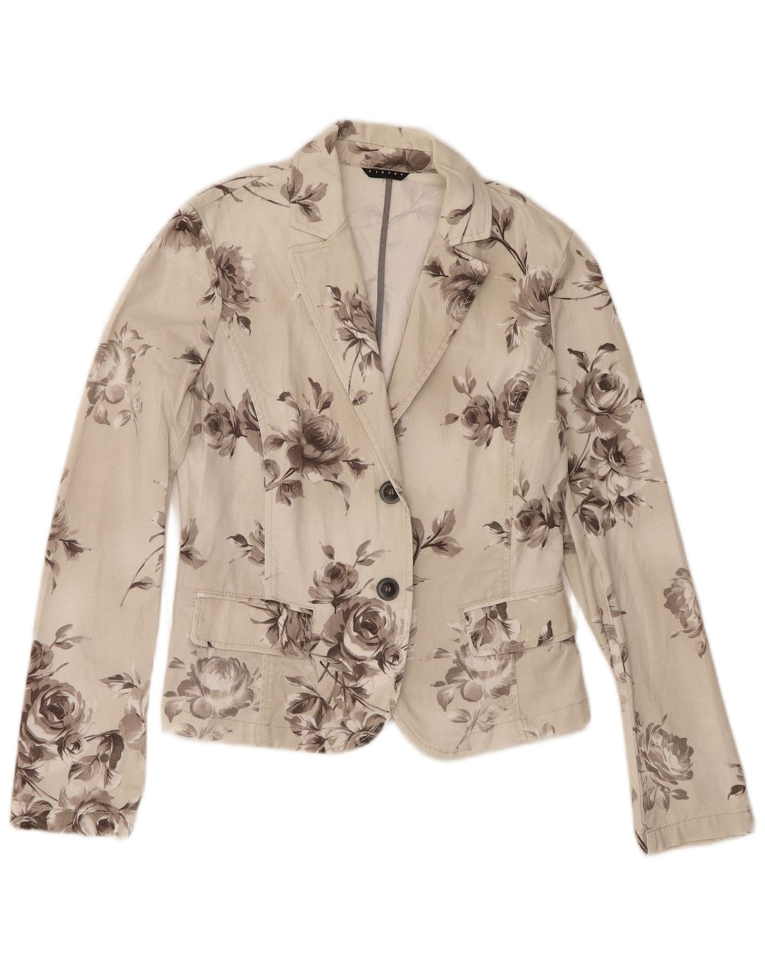 Ženska traper jakna Sisley s 2 gumba UK 10 Small Off White Floral