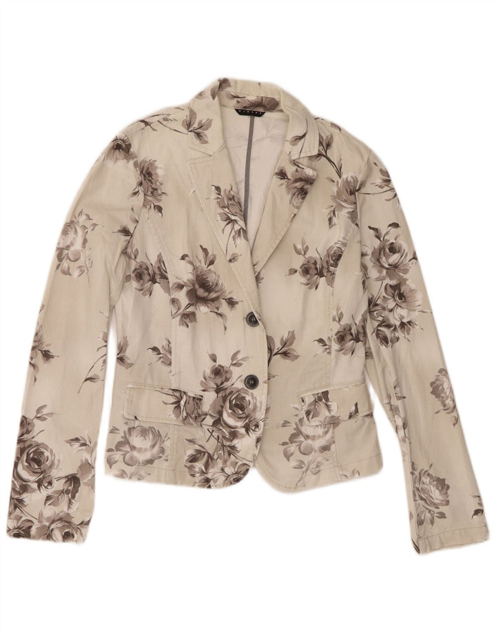 Ženska traper jakna Sisley s 2 gumba UK 10 Small Off White Floral