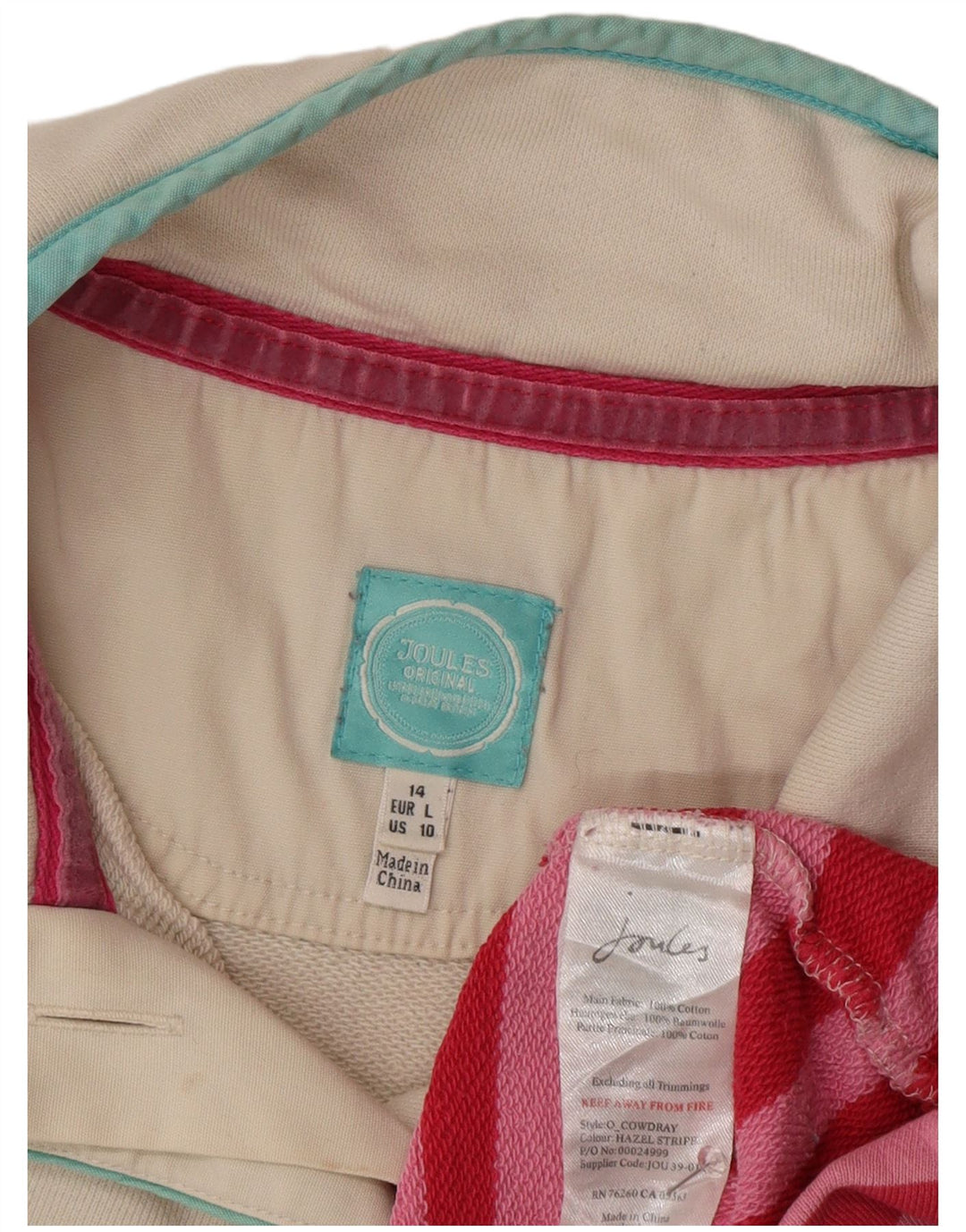 Joules Ženska majica s dugmadima i izrezom UK 14 Veliki pamuk na ružičaste pruge