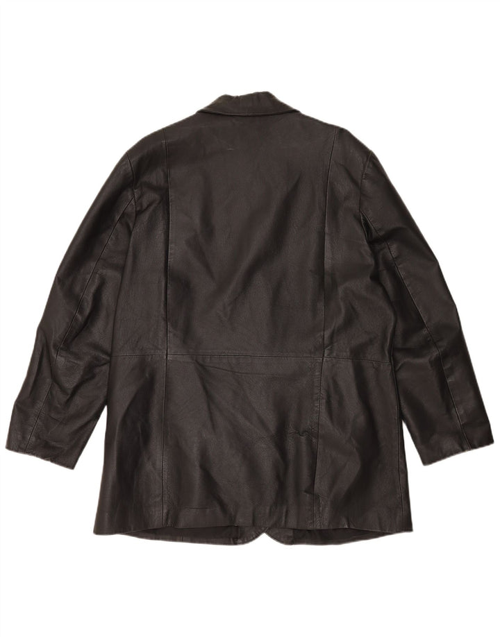 Vintage ženska kožna jakna sa 3 gumba UK 20 2XL crna kožna
