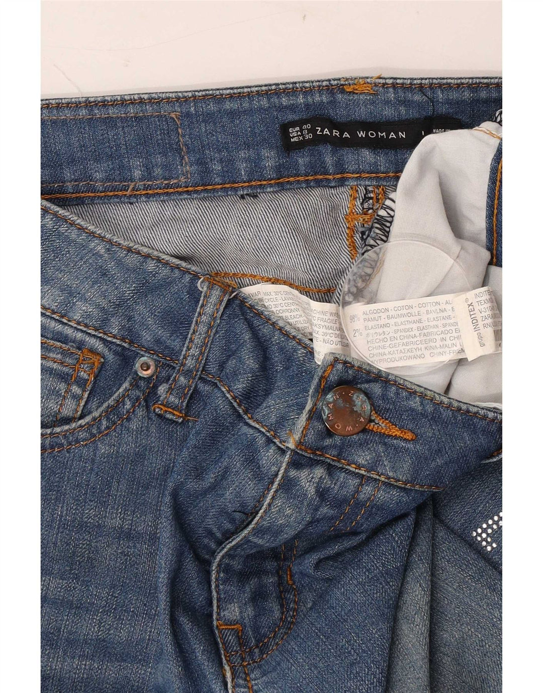 Ženske traperice Zara Bootcut EU 40 srednje W30 L30 plavi pamuk