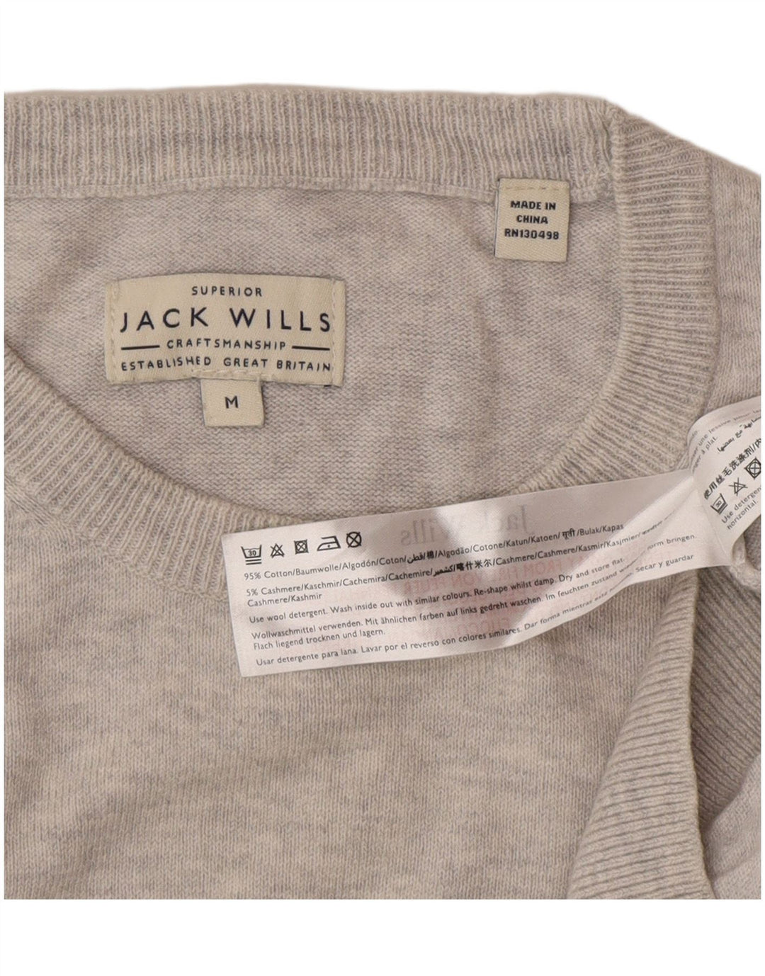 Jack Wills, muški džemper s okruglim izrezom, srednje sivi pamuk