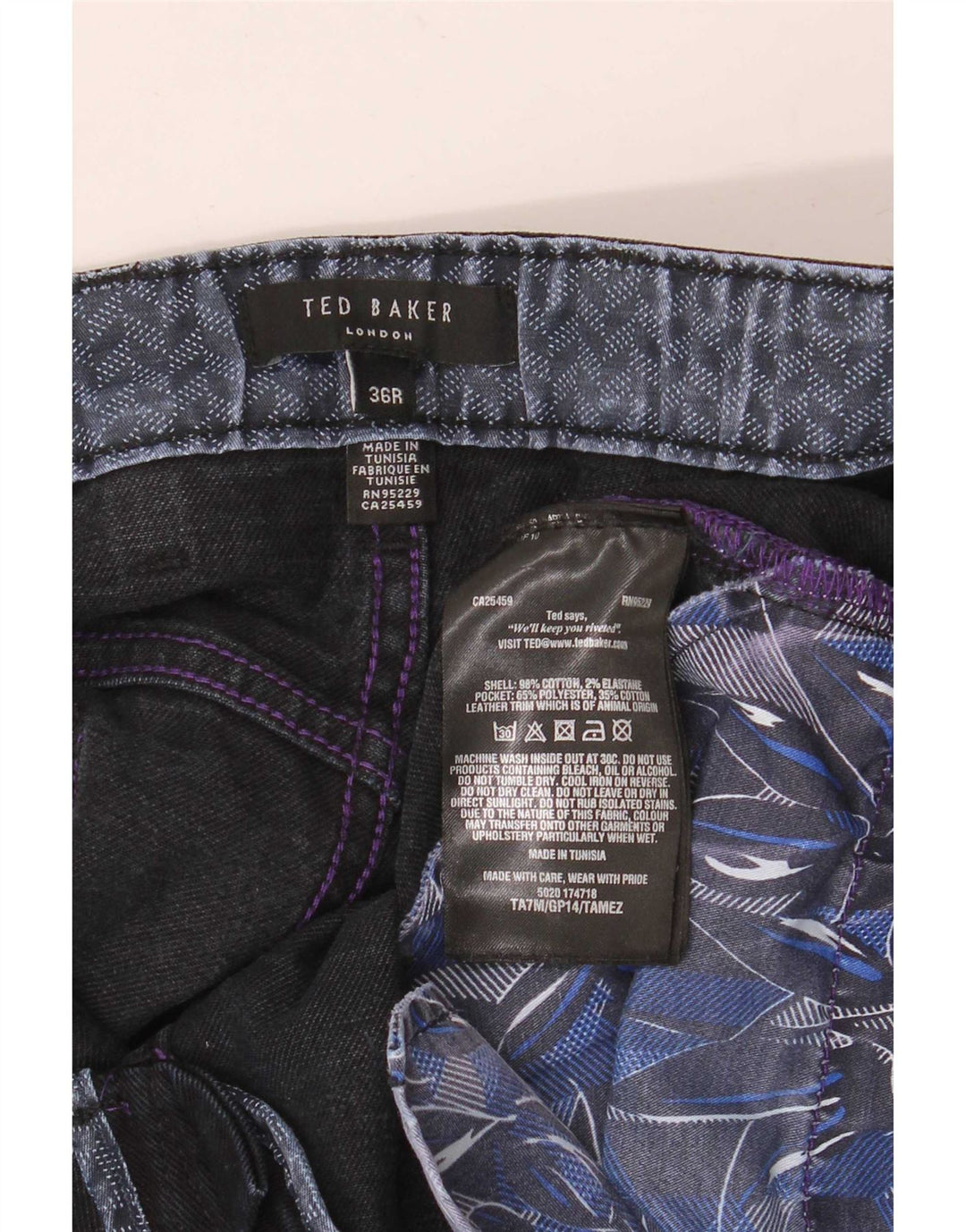 Muške uske traperice Ted Baker W36 L32 tamnoplavi pamuk