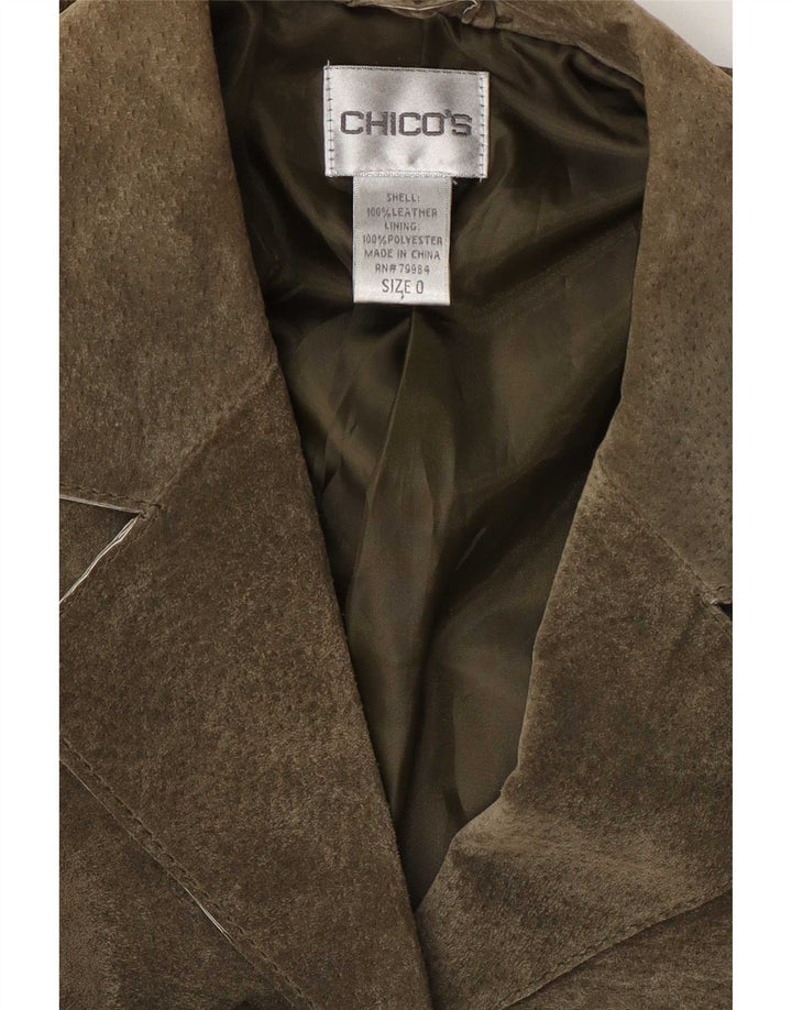 Chico's oversized ženska jakna od brušene kože s 3 gumba US 0 XS kaki koža