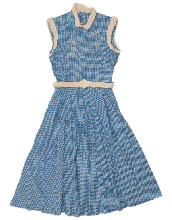 Vintage ženska maksi haljina bez rukava UK 10 Small Blue Gingham