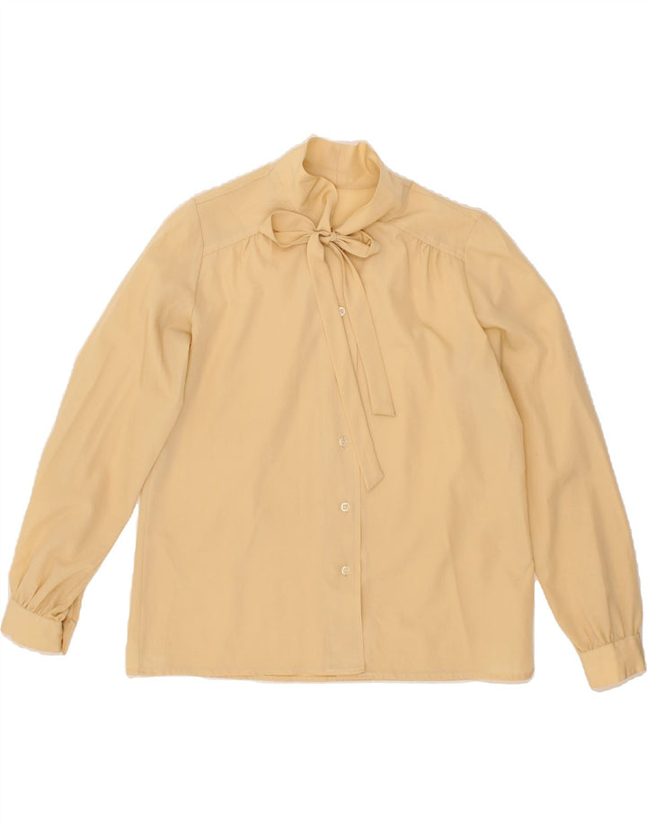 VINTAGE Womens Front Tie Shirt Blouse UK 14 Medium Beige Vintage Vintage and Second-Hand Vintage from Messina Hembry 