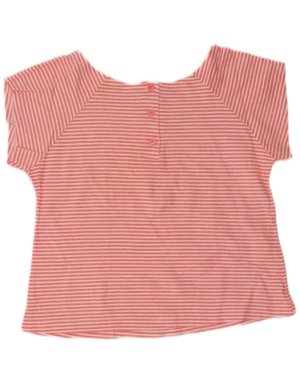 Vintage Womens T-Shirt Top UK 10 Small Pink Striped Cotton