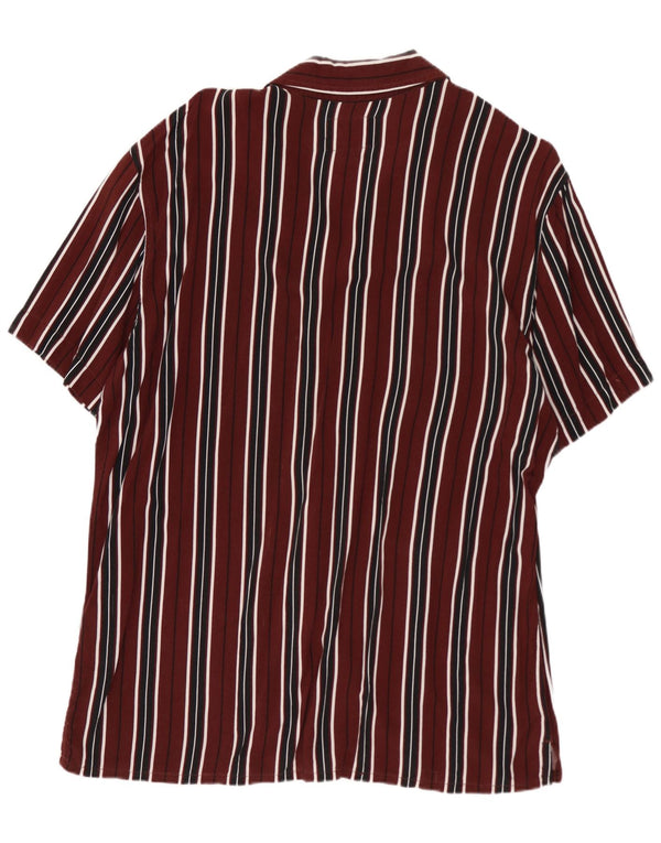 PULL & BEAR Mens Short Sleeve Shirt Large Burgundy Striped Viscose