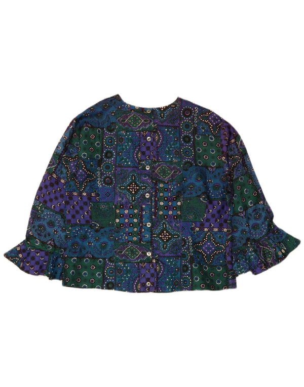 Vintage ženska kratko košulja bluza UK 12 srednje raznobojni patchwork