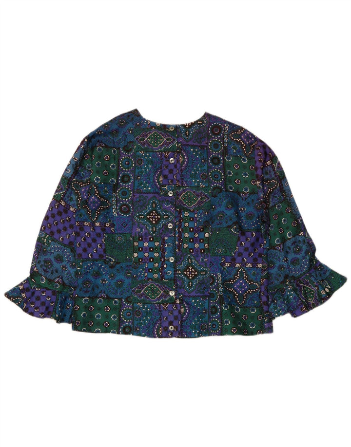 Vintage ženska kratko košulja bluza UK 12 srednje raznobojni patchwork