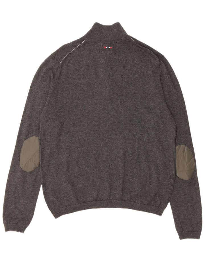 NAPAPIJRI Muški pulover s geografskim patentom i izrezom srednje sivi od merino vune