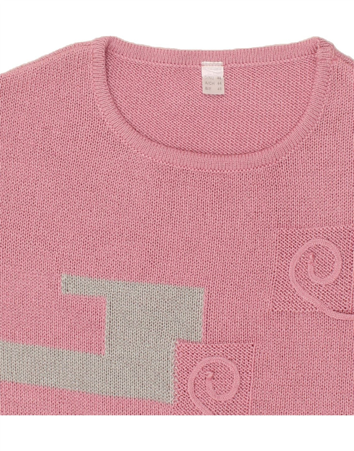 VINTAGE Womens Crew Neck Jumper Sweater IT 44 Medium Pink Geometric Vintage Vintage and Second-Hand Vintage from Messina Hembry 
