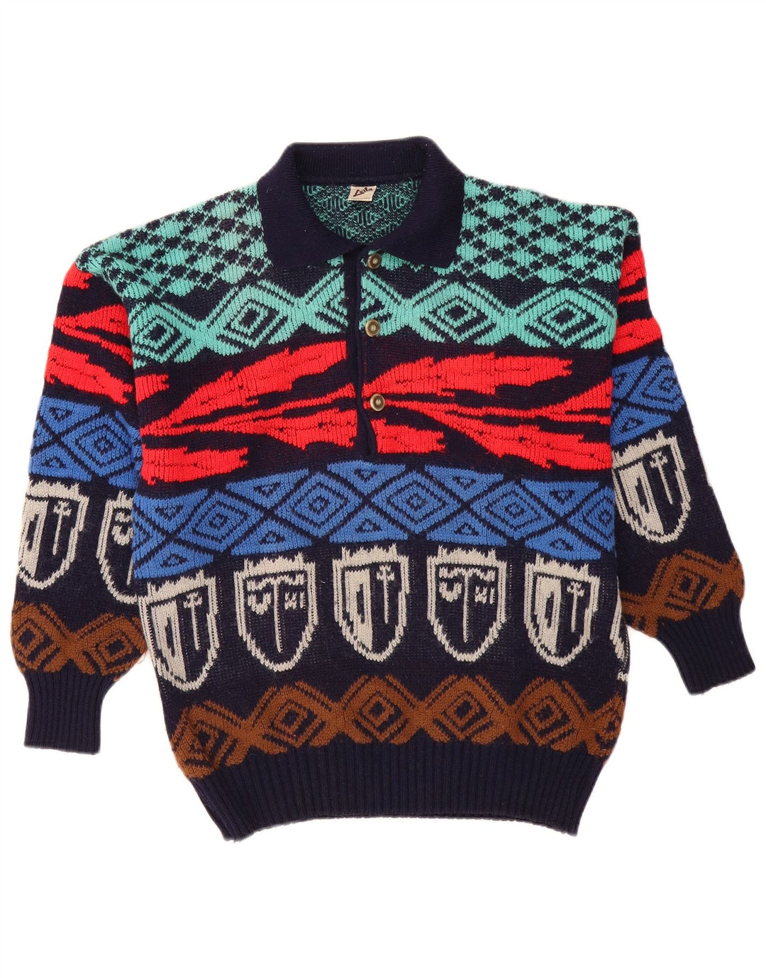 Vintage muški pulover s polo ovratnikom IT 50 srednje raznobojne geometrije