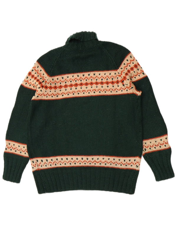 Vintage ženski pulover s rol izrezom UK 14 srednje zelene boje Fair Isle