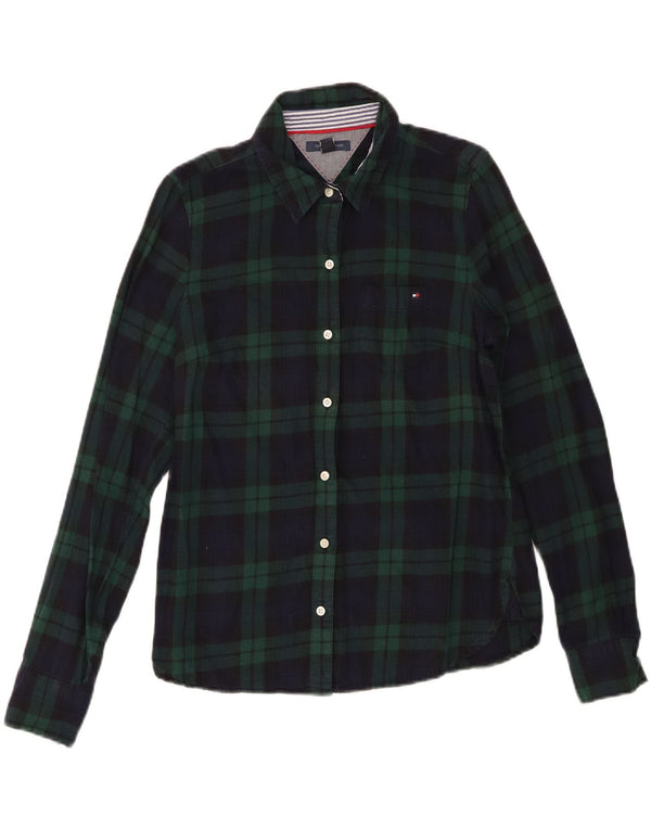 Tommy Hilfiger Womens Shirt UK 12 Medium Navy Blue Check Cotton