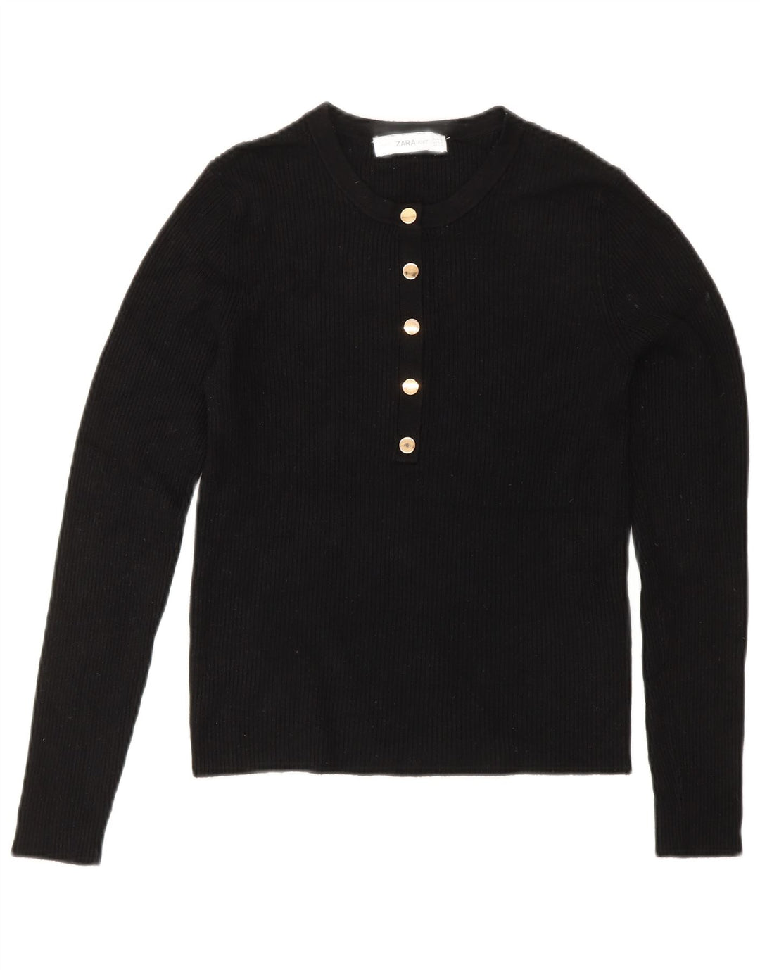 ZARA ženski kratki pulover s dugmadima i ovratnikom UK 12 Srednje crna viskoza