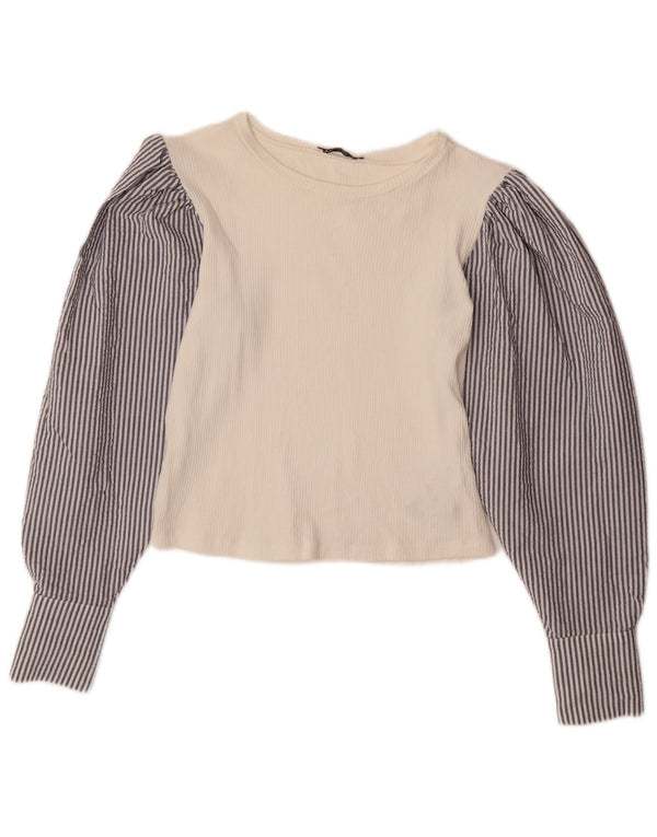 ZARA ženski gornji dio kratke bluze dugih rukava UK 12 srednje bijele pruge