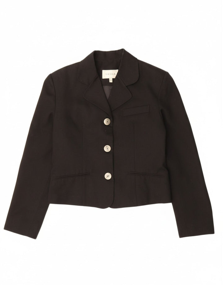 SASHA Womens Crop 3 Button Blazer Jacket EU 40 Medium Black Classic