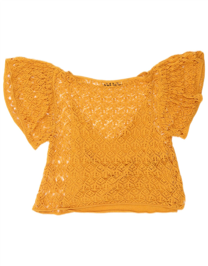 Zara ženski crop heklani See Through Top UK 10 malih žutih