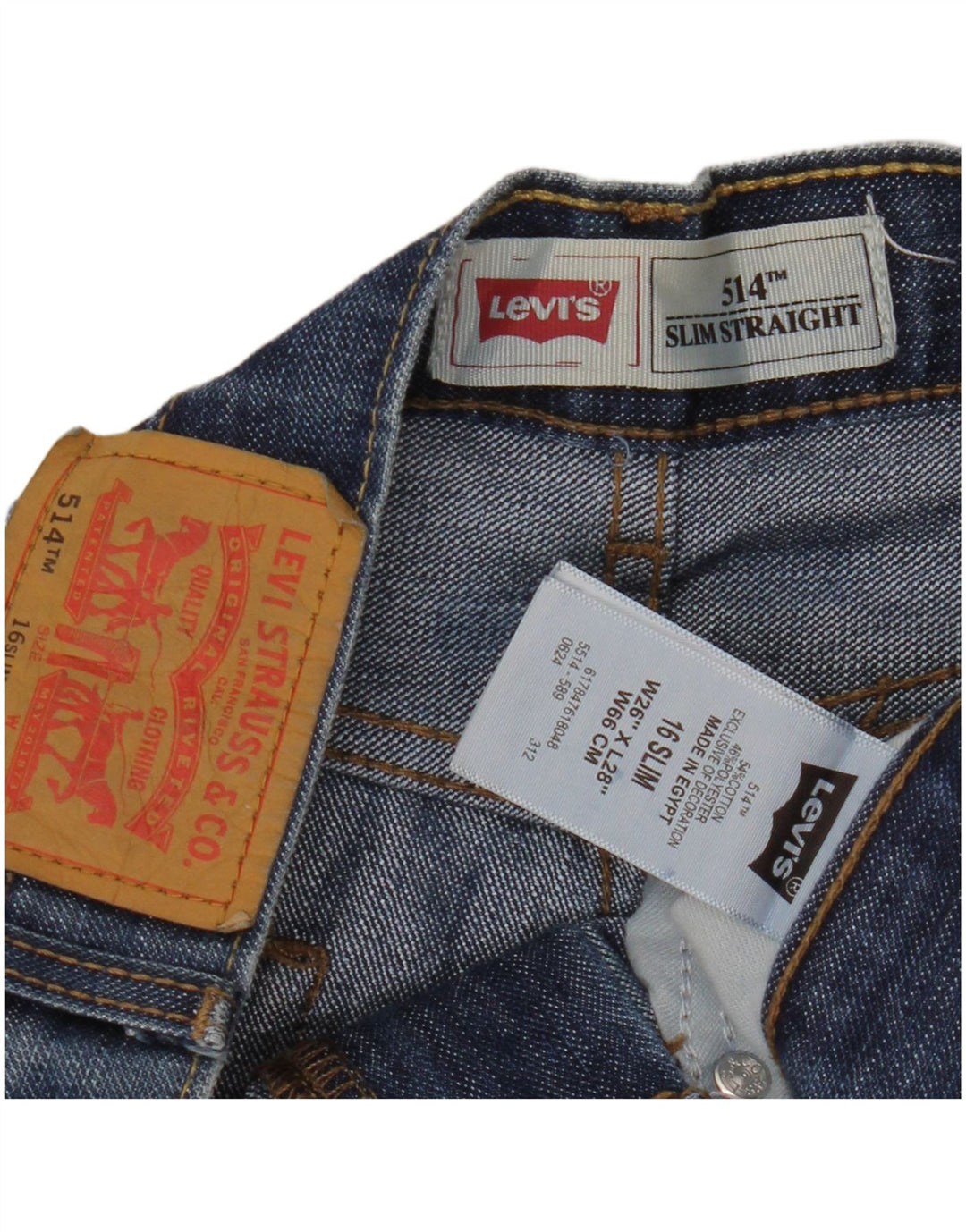 LEVI'S Girls 514 Ravne uske traperice 15-16 godina W26 L28 Plavi pamuk