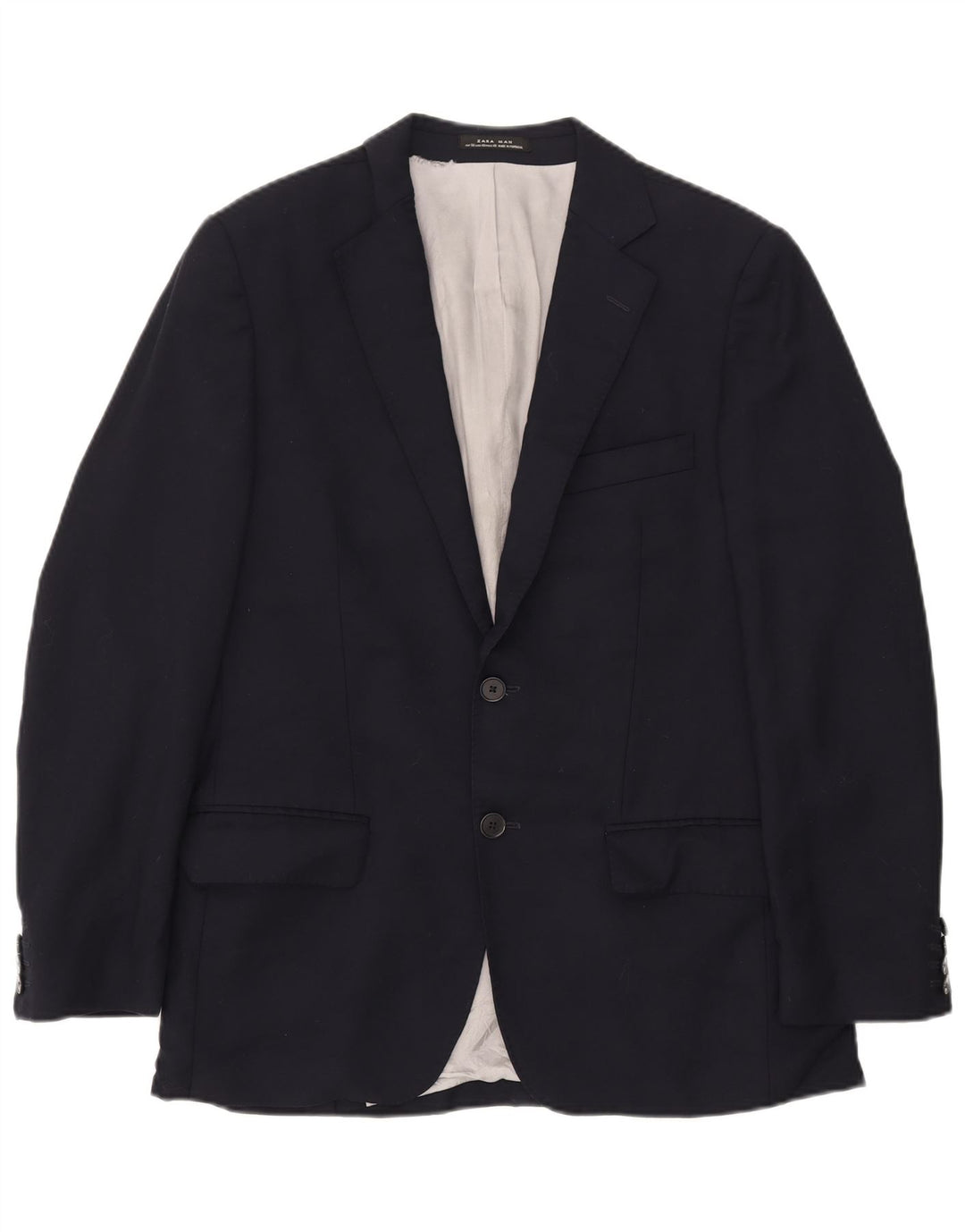 ZARA Mens 2 Button Blazer Jacket EU 50 Medium Navy Blue Wool