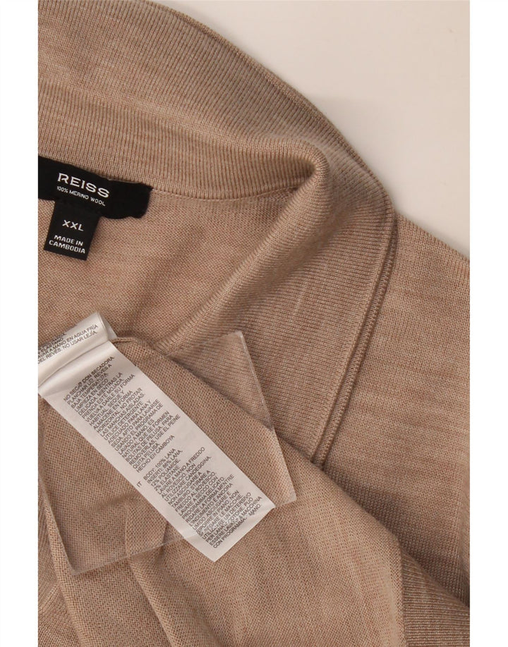 REISS Muški pulover s polo izrezom kratkih rukava 2XL bež vuneni pjegavi