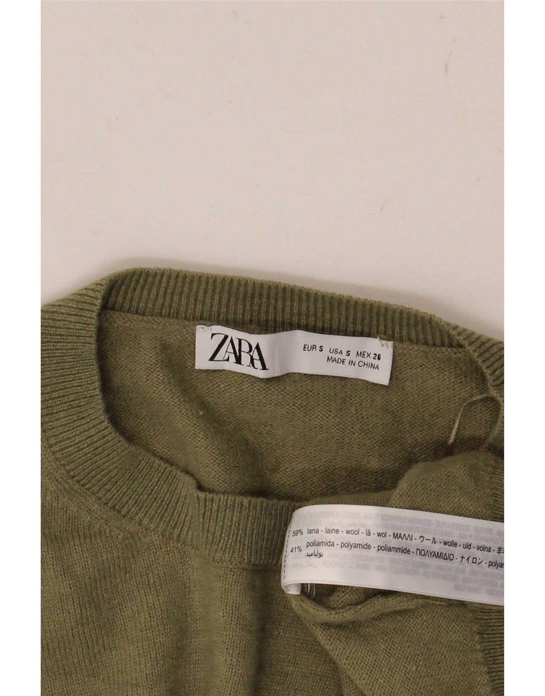Zara ženski pulover s okruglim izrezom UK 10 Mala zelena vunena