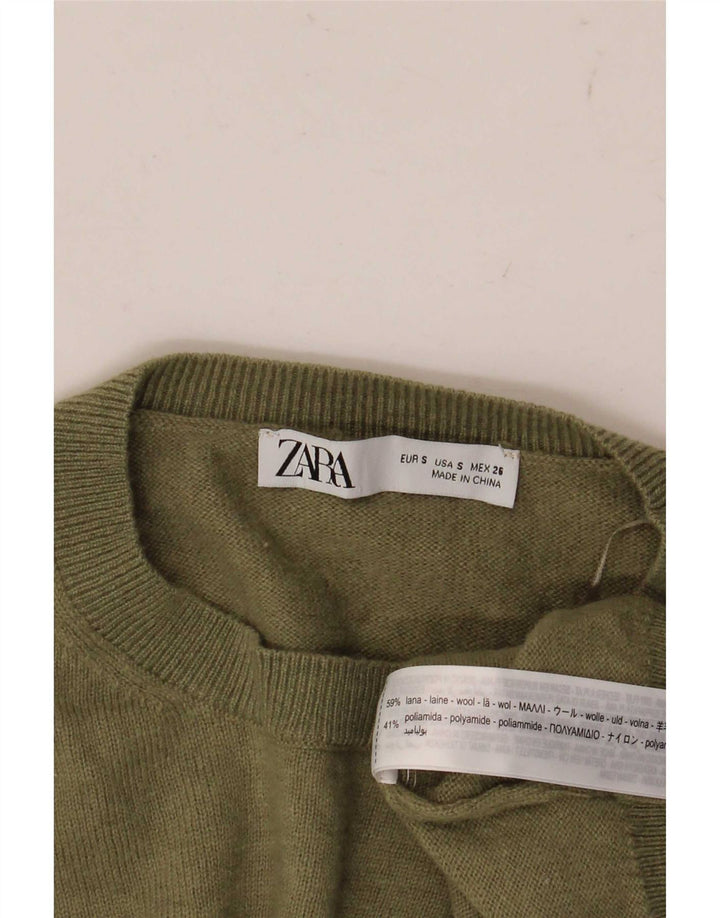 Zara ženski pulover s okruglim izrezom UK 10 Mala zelena vunena