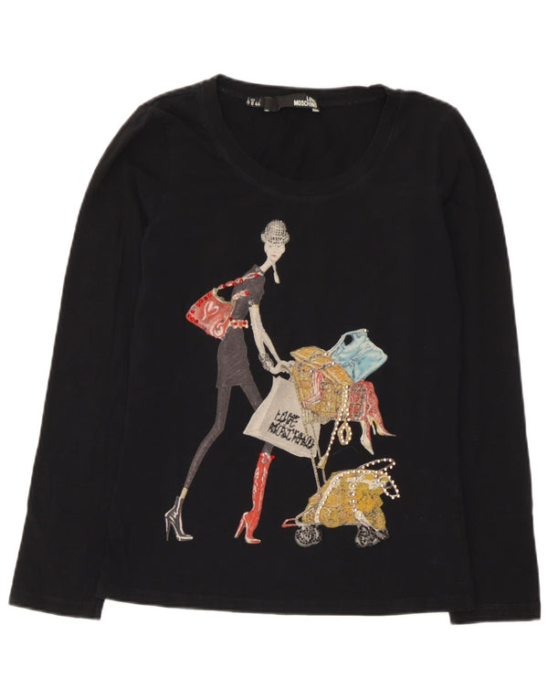 Moschino ženska majica dugih rukava s grafikama UK 12 srednje crna